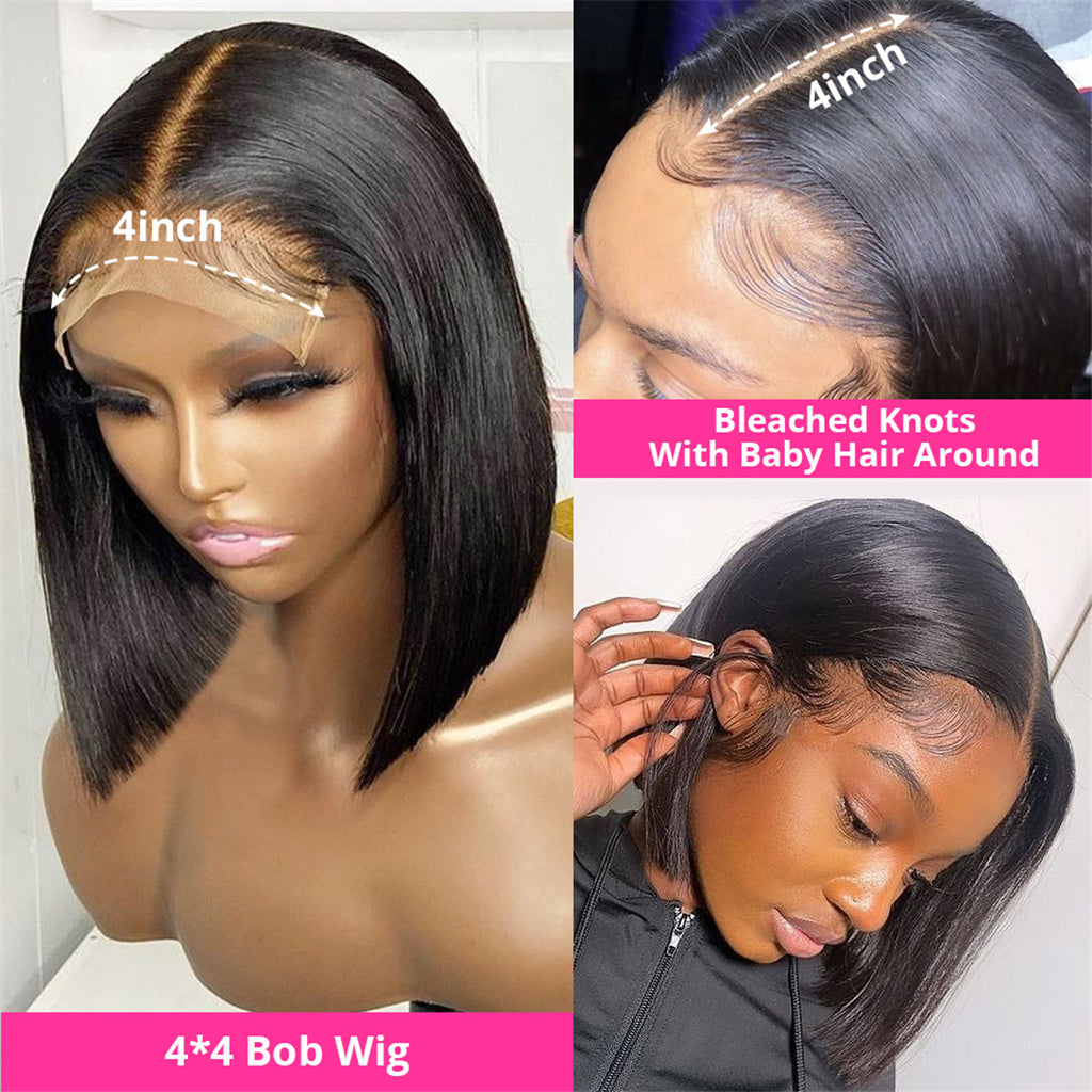 Bob center part closure wig with beads MIDDLE PART LACE CLOSURE BOB WIG – J main image 2