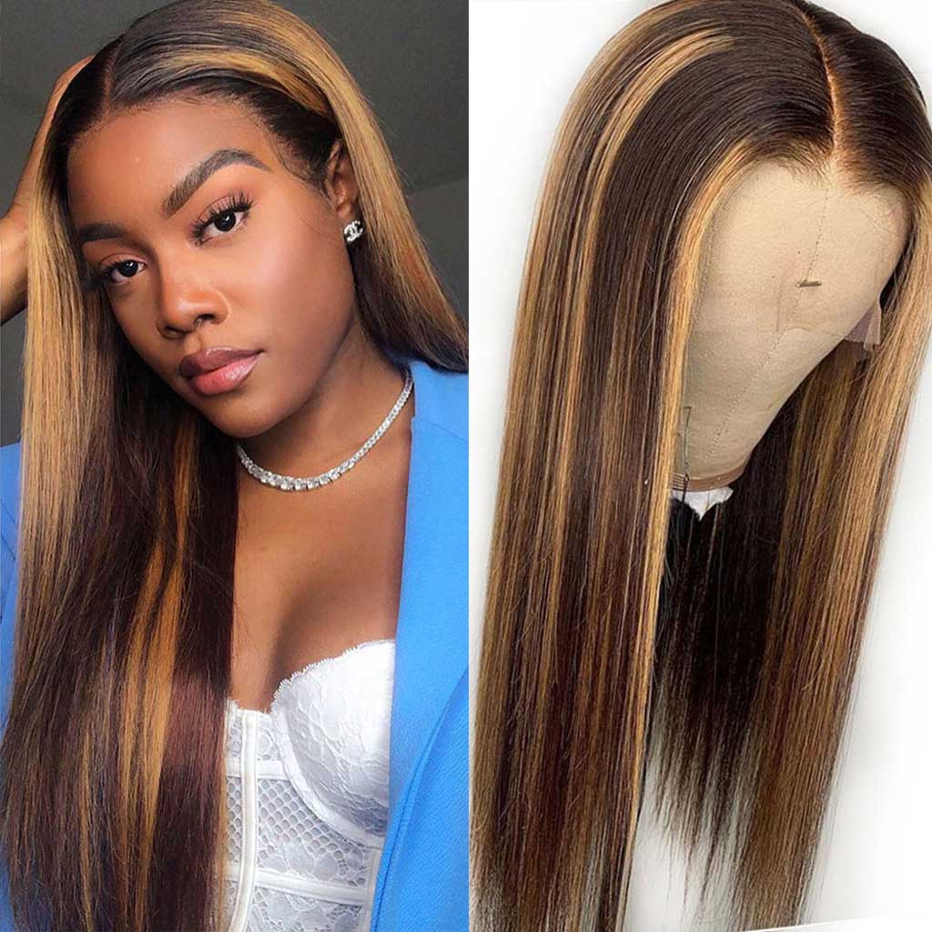 Brazilian Highlight Straight Lace Frontal Wig Piano Color  display picture 2