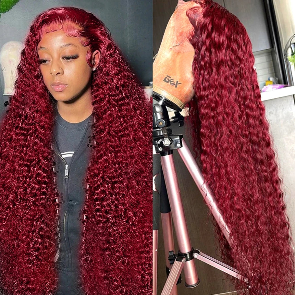 ULit Hair 99J Burgundy Color Deep Wave Lace Front Wig For Black Women