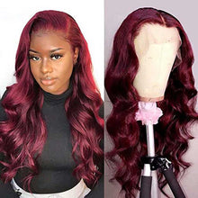 Load image into Gallery viewer, Burgundy-99J-body-wave-lace-front-wig-180%-density-transparent-lace-wigs-colored-wigs