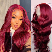 Load image into Gallery viewer, Burgundy-99J-body-wave-lace-front-wig-transparent-lace-frontal-wigs