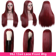 Load image into Gallery viewer, Burgundy-99J-color-lace-front-wig-180%-density-transparent-lace-straight-hair-wig