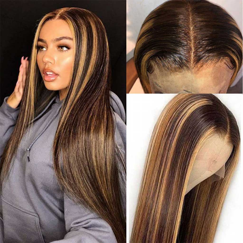 Lace wig mix color Mix Color Highlight Camel Brown Lace Front Wigs Straight  main image 3