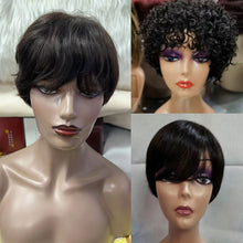 Load image into Gallery viewer, Natural-Color-Short-Bob-Wigs-With-Bangs-Brazilian-Virgin-Hair-Pixie-Cut-Wig-Cheap-Human-Hair-Wig-For-Black-Women-Glueless-Wig