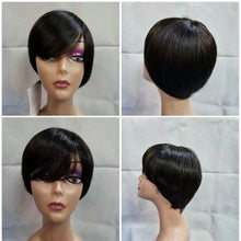 Load image into Gallery viewer, Natural-Color-Short-Bob-Wigs-With-Bangs-Brazilian-Virgin-Hair-Pixie-Cut-Wig-Cheap-Human-Hair-Wig-For-Black-Women