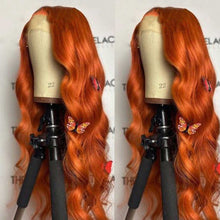 Load image into Gallery viewer, Transparent-body-wave-ginger-orange-lace-front-wig-preplucked-colored-frontal-wig