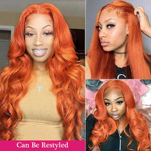 Load image into Gallery viewer, Transparent-lace-wig-Ginger-lace-front-wig-for-black-women-180%-density-colored-frontal-wig
