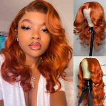 Load image into Gallery viewer, Transparent-lace-wig-Ginger-lace-front-wig-for-black-women-preplucked-colored-frontal-wig